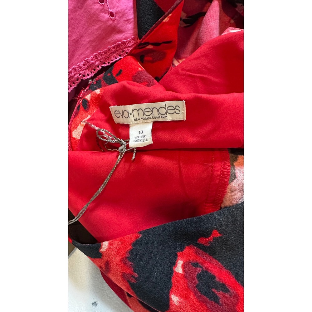 EVA MENDES NY&C Red Floral Belted Fit & Flare Dress Size 10 - Picture 9 of 10